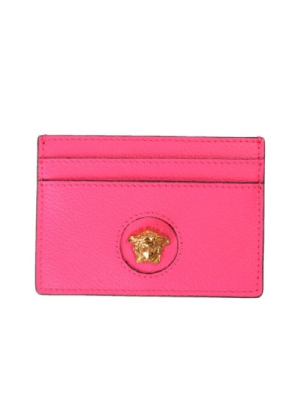 Versace Fuchsia Pink Leather Medusa Card Case Holder NIB Gold Logo